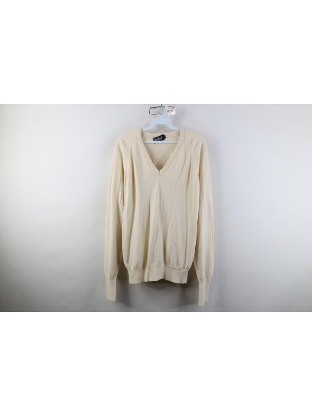 Vintage 70s Streetwear Mens Size Large Blank Knit V-Neck Sweater Cream Acrylic